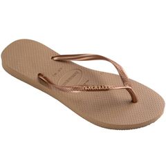 Sandália Havaianas Slim Logo Metálico Rose Gold 33/34