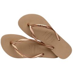 Sandália Havaianas Slim Logo Metálico Rose Gold 33/34