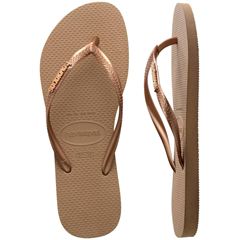 Sandália Havaianas Slim Logo Metálico Rose Gold 33/34