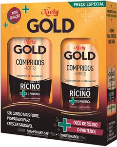 SHAMPOO + CONDICIONADOR NIELY GOLD COMPRIDOS + FORTES OLEO DE RICINO