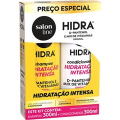 KIT SHAMPOO E CONDICIONADOR HIDRA D-PANTENOL E MIX DE VITAMINAS SALON LINE 300ML