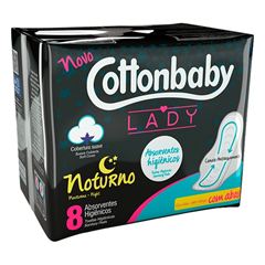 Absorvente Cottonbaby Lady Noturno com abas e Cristais de Gel 8 Unidades
