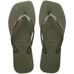 Sandália Havaianas Slim Square Logo Metálico Musgo Tamanho 35/36