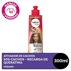 ATIVADOR DE CACHOS SOS CACHOS RECARGA QUERATINA REPARACAO TOTAL SALON LINE 300ML