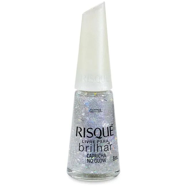 Esmalte Risqué Livre para Brilhar Glitter Prata Capricha no Glow 8ml