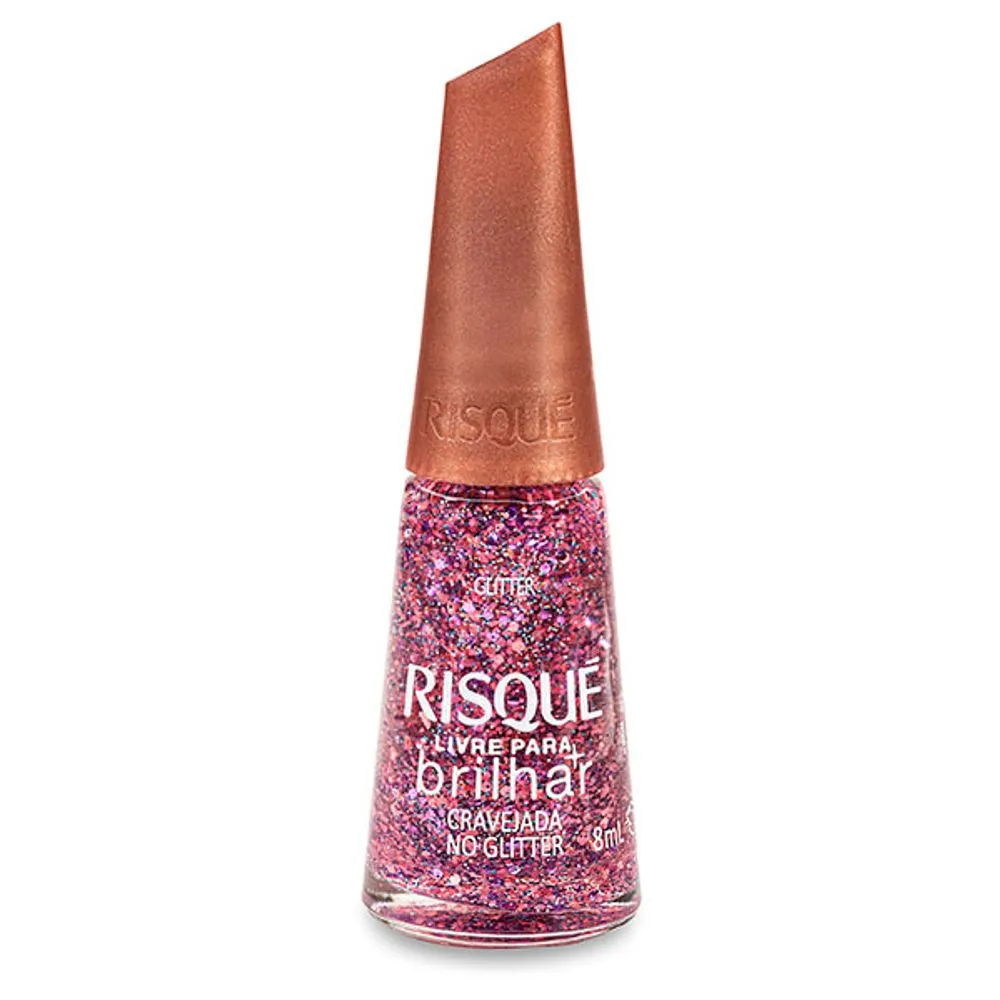 Esmalte Risqué Livre para Brilhar Glitter Rosa Cravejada no Glitter 8ml