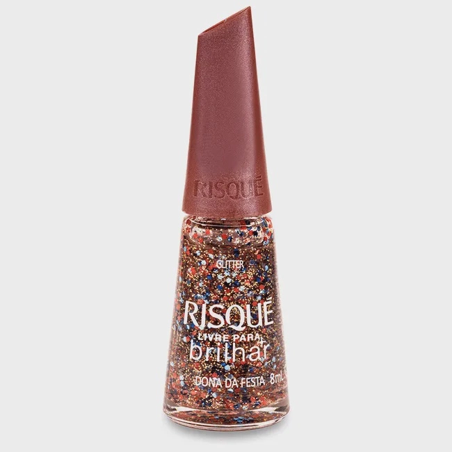 Esmalte Risqué Livre para Brilhar Glitter Laranja e Azul Dona da Festa 8ml
