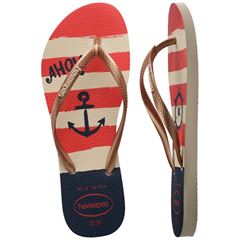 Sandália Havaianas Slim Náutico Bege Palha/Rosa Gold 33/34