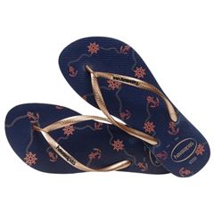 Sandália Havaianas Slim Náutico Bege Palha/Rose Gold 33/34