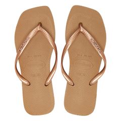 Sandália Havaianas Slim Square Logo Metalizado Rosa Gold/Rosa Gold 39/40