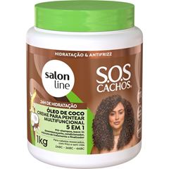 CREME PARA PENTEAR SOS CACHOS MULTIFUNCIONAL 5 EM 1 OLEO DE COCO SALON LINE 1KG