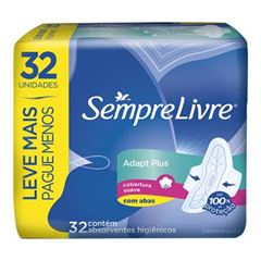 ABSORVENTE SEMPRE LIVRE ADAPT PLUS SUAVE COM ABA 32 UNIDADES