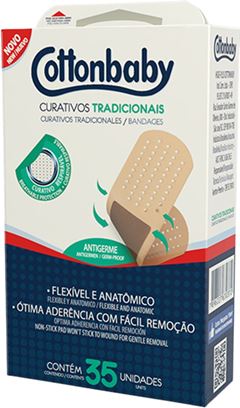 Curativo Antisséptico Cottonbaby Tradicional com 35 Unidades