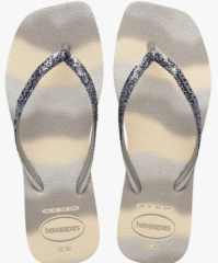 Sandália Havaianas Square Glitter Party Bege Palha/Prata Tamanho 33/34