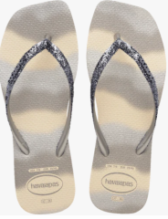 Sandália Havaianas Square Glitter Party Bege Palha/Prata Tamanho 35/36
