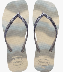 Sandália Havaianas Square Glitter Party Bege Palha/Prata Tamanho 39/40
