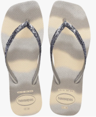 Sandália Havaianas Square Glitter Party Bege Palha/Prata Tamanho 41/42