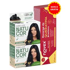 Kit Tintura Natucor 1.7 Preto Azulado + Recarga de Queratina