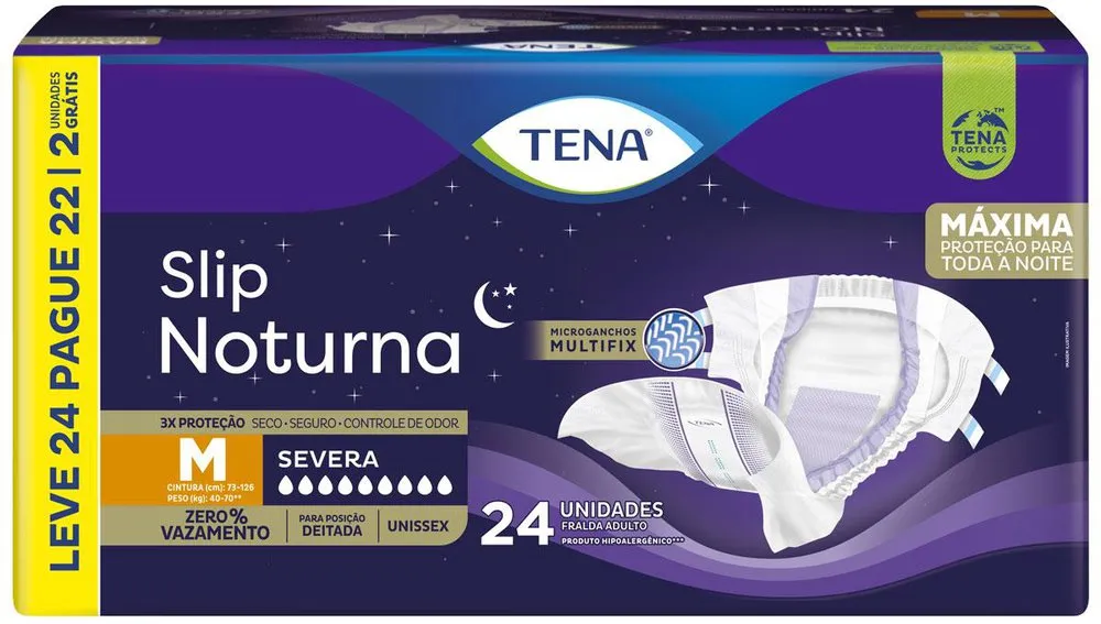 Fralda Tena Slip Noturna Tamanho M Leve 24 Pague 22 Unidades