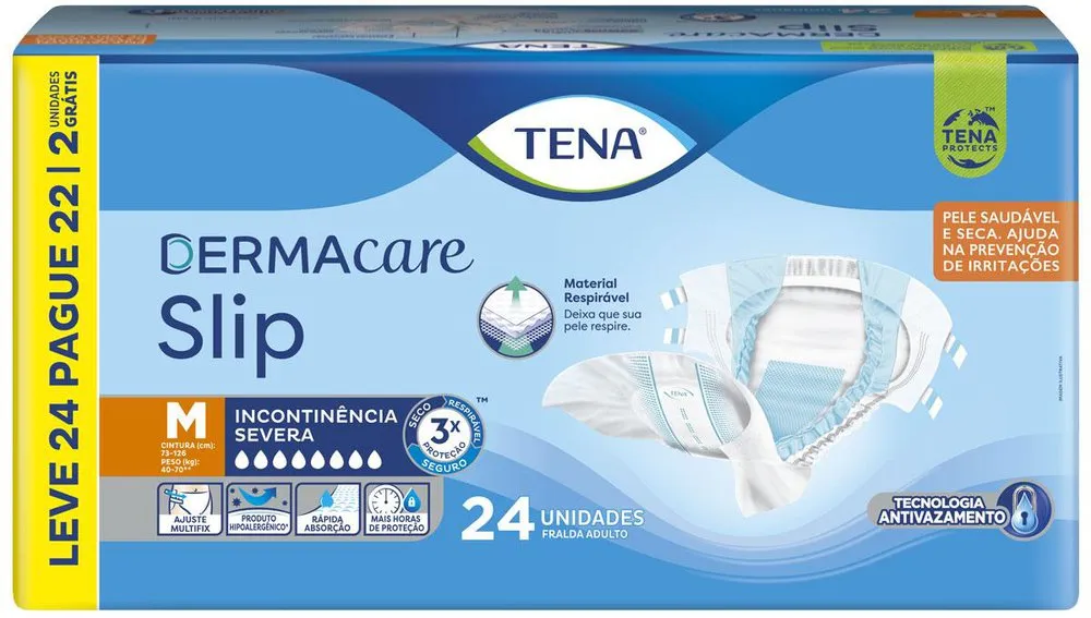 Fralda Tena Slip Dermacare Tamanho M Leve 24 Pague 22 Unidades