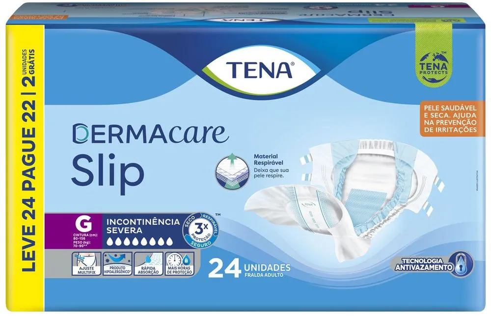 Fralda Tena Slip Dermacare Tamanho G Leve 24 Pague 22 Unidades