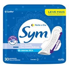 Absorvente Sym Noturna Cobertura Seca Com Abas 30 Unidades