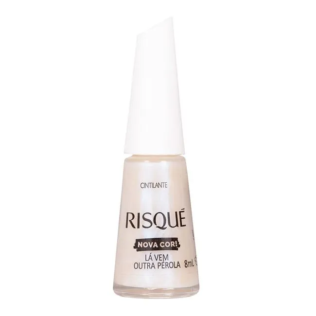 Esmalte Branco Risqué Lá vem Outra Pérola Cintilante 8ml