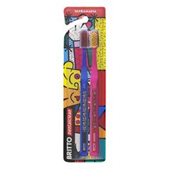 Escova Dental Dentalclean Ultra com Capa Protetora Romero Britto com 2 Unidades