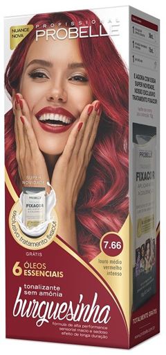 Tintura Kit Probelle Burguesinha Sem Amonia 7.66 Louro Medio