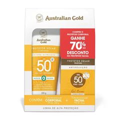 Kit Australian Gold Alta Protecao FPS 50 Protetor Solar Corporal Ultraleve 200g + Facial Gel Creme Antipoluicao 50g
