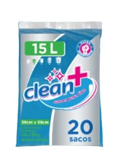 Saco Para Lixo Clean+ Almofada 15 Litros Azul 20 Unidades