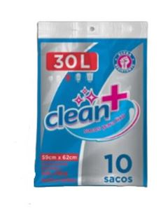 Saco Para Lixo Clean+ Almofada 30 Litros Azul 10 Unidades