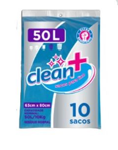Saco Para Lixo Clean+ Almofada 50 Litros Azul 10 Unidades