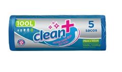 Saco Para Lixo Clean+ 100 Litros Rolo Azul 5 Unidades