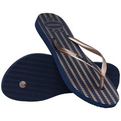 Sandália Havaianas Slim Nautical Marinho/Rose Gold Mt 35/36